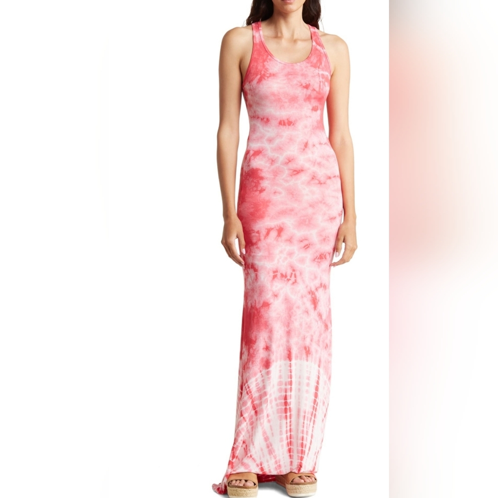 GO COUTURE Washed Tank Maxi Dress IVORY RED BUTTON, Small
